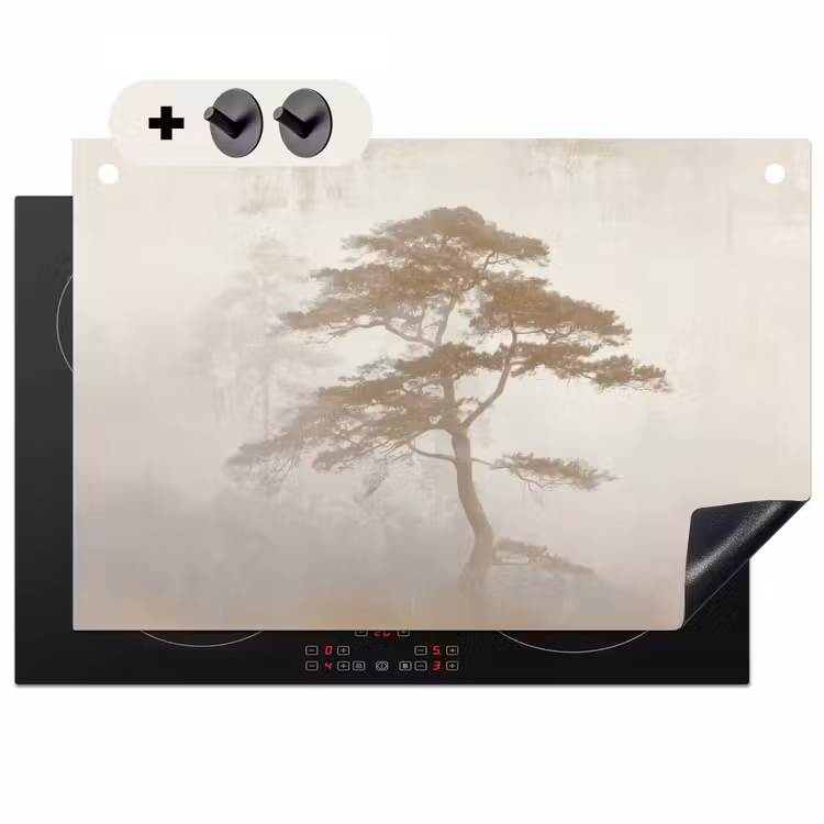 2-in-1 Herdabdeckplatte & Spritzschutz - Baum - Orientalischer Stil - Landschaft - Boom - Oosterse stijl - Landschap Inductie beschemer met haakjes klein
