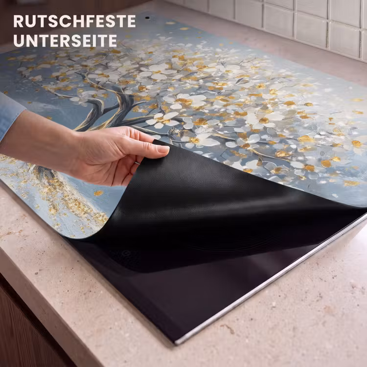2-in-1 Herdabdeckplatte & Spritzschutz - Baum - Winter - Baum des Lebens - Modern - Gold - Boom - Winter - Levensboom - Modern - Goud Inductie beschemer met haakjes klein