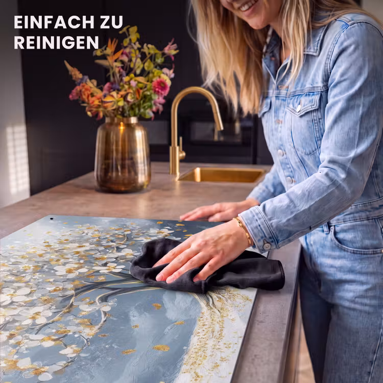2-in-1 Herdabdeckplatte & Spritzschutz - Baum - Winter - Baum des Lebens - Modern - Gold - Boom - Winter - Levensboom - Modern - Goud Inductie beschemer met haakjes klein