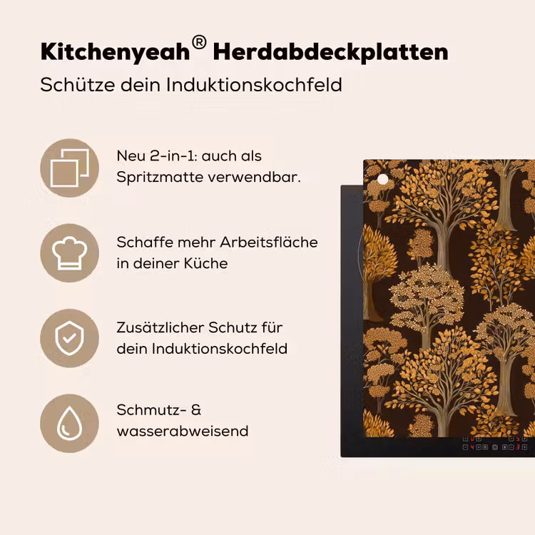 Bomen - Patroon - Bruin Inductie beschemer met haakjes klein 777 -ky-usp-de