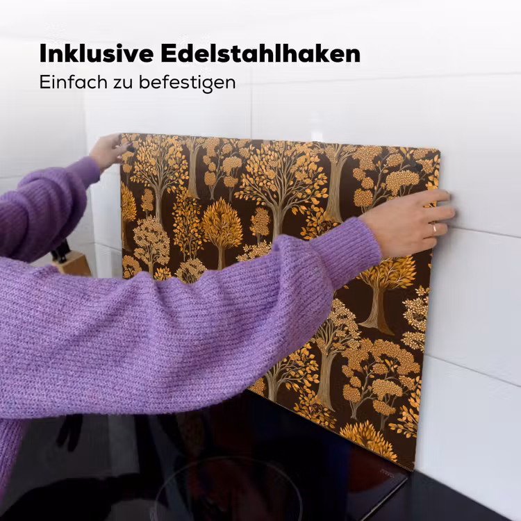 Bomen - Patroon - Bruin Inductie beschemer met haakjes klein 777 -ky-ophangen-de