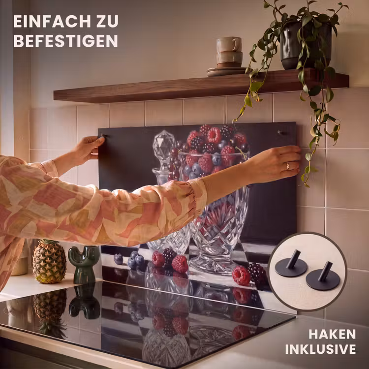 2-in-1 Herdabdeckplatte & Spritzschutz - Beeren – Kristall – Stillleben - Bessen - Kristal - Stilleven Inductie beschemer met haakjes klein