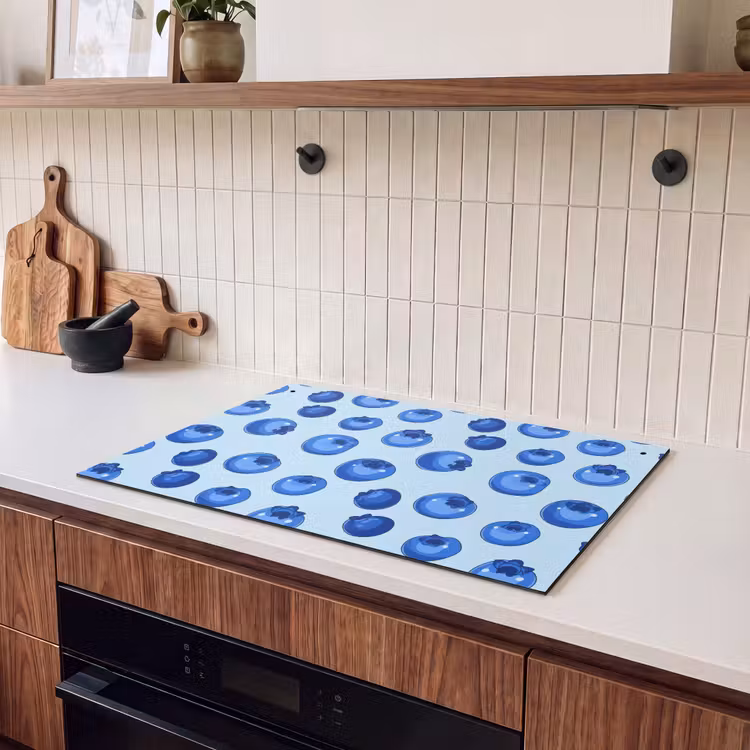 2-in-1 Herdabdeckplatte & Spritzschutz - Beeren - Modern - Blau - Bessen - Modern - Blauw Inductie beschemer met haakjes klein 777
