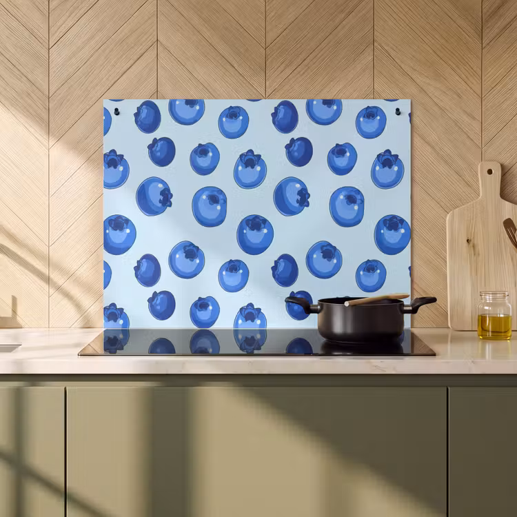 2-in-1 Herdabdeckplatte & Spritzschutz - Beeren - Modern - Blau - Bessen - Modern - Blauw Inductie beschemer met haakjes klein 777