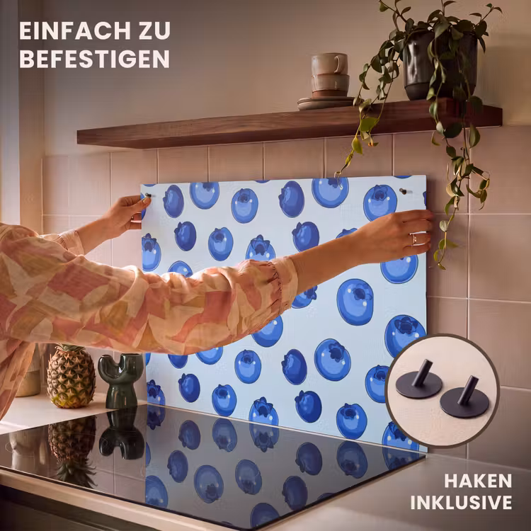 2-in-1 Herdabdeckplatte & Spritzschutz - Beeren - Modern - Blau - Bessen - Modern - Blauw Inductie beschemer met haakjes klein 777