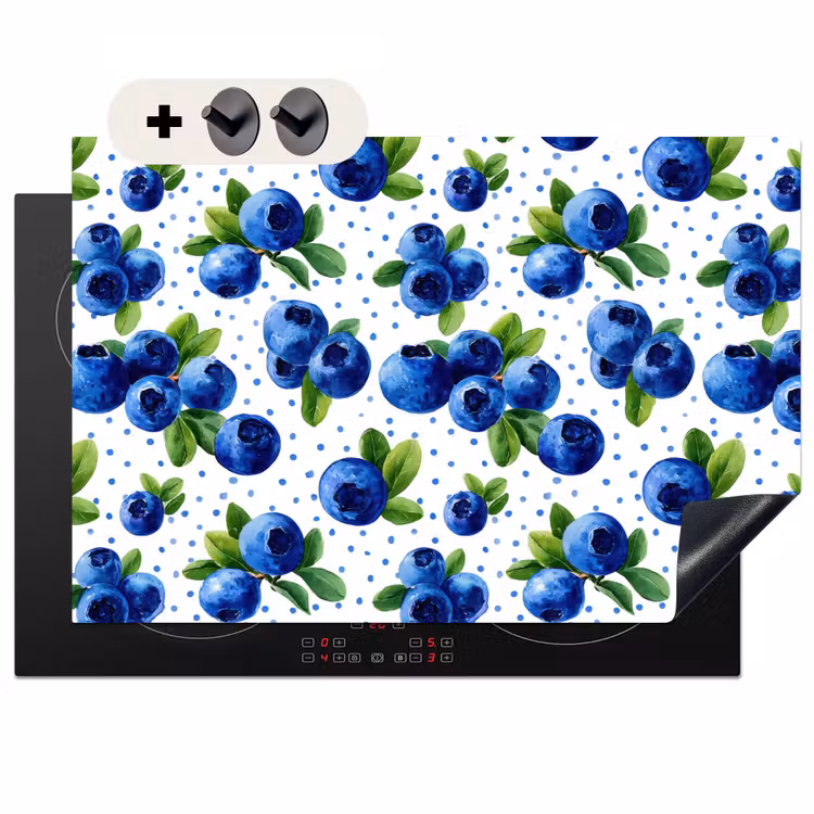 2-in-1 Herdabdeckplatte & Spritzschutz - Beeren - Muster - Blau - Bessen - Patroon - Blauw Inductie beschemer met haakjes klein 777