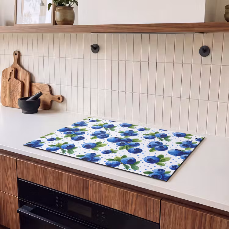 2-in-1 Herdabdeckplatte & Spritzschutz - Beeren - Muster - Blau - Bessen - Patroon - Blauw Inductie beschemer met haakjes klein 777