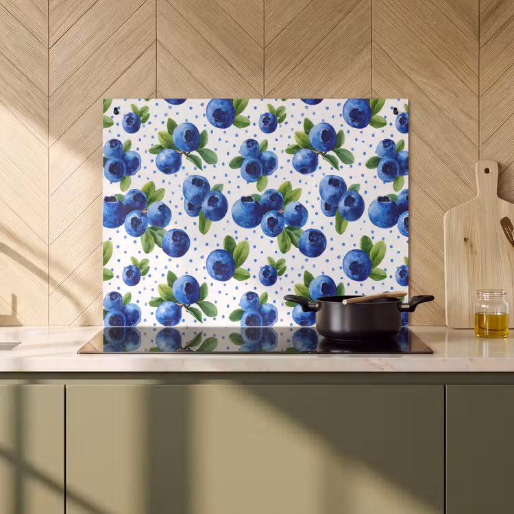 2-in-1 Herdabdeckplatte & Spritzschutz - Beeren - Muster - Blau - Bessen - Patroon - Blauw Inductie beschemer met haakjes klein 777