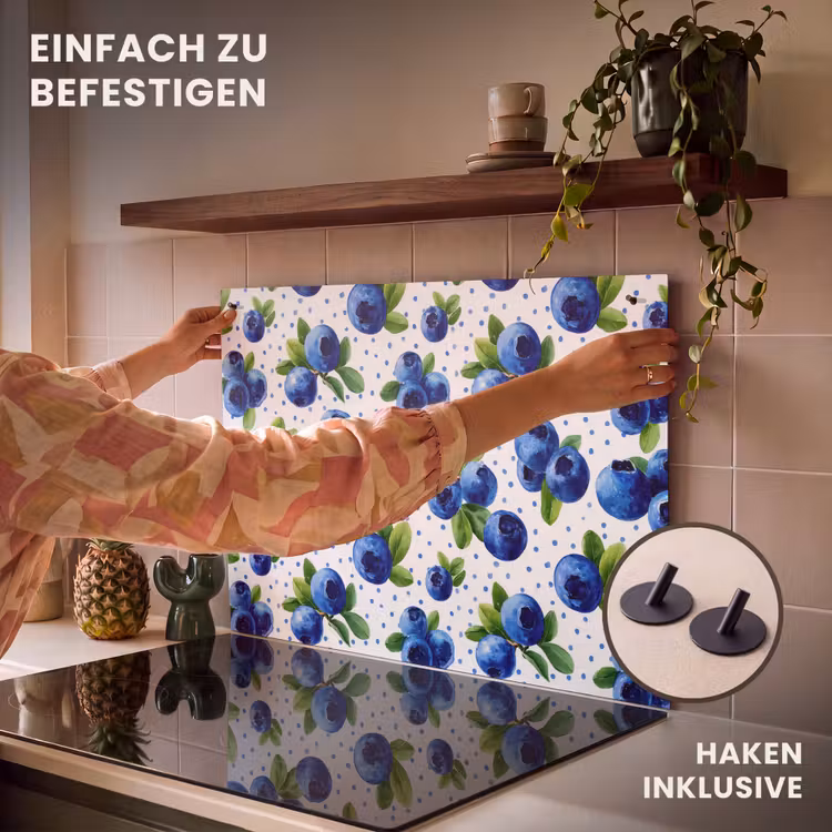 2-in-1 Herdabdeckplatte & Spritzschutz - Beeren - Muster - Blau - Bessen - Patroon - Blauw Inductie beschemer met haakjes klein 777