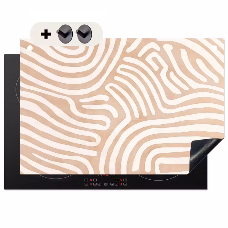 2-in-1 Herdabdeckplatte & Spritzschutz - Beige - Erde Muster - Beige - Aardspatroon Inductie beschemer met haakjes klein