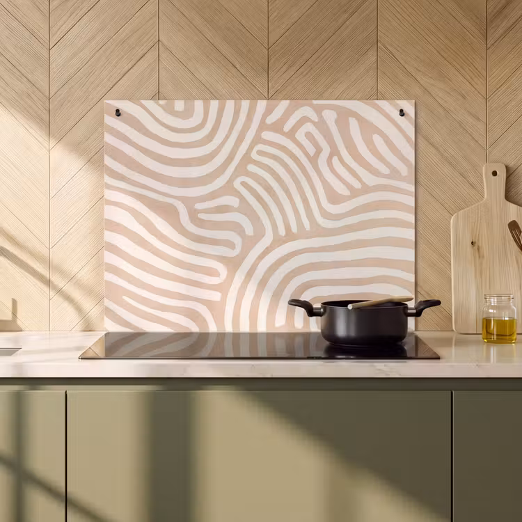 2-in-1 Herdabdeckplatte & Spritzschutz - Beige - Erde Muster - Beige - Aardspatroon Inductie beschemer met haakjes klein