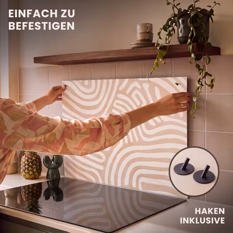2-in-1 Herdabdeckplatte & Spritzschutz - Beige - Erde Muster - Beige - Aardspatroon Inductie beschemer met haakjes klein