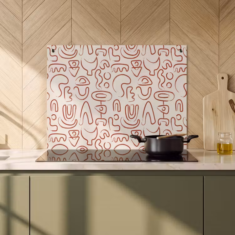 2-in-1 Herdabdeckplatte & Spritzschutz - Beige - Formen - Rot - Muster - Beige - Vormen - Rood - Patroon Inductie beschemer met haakjes klein 777