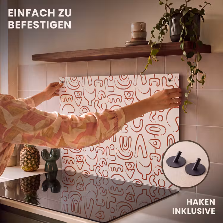 2-in-1 Herdabdeckplatte & Spritzschutz - Beige - Formen - Rot - Muster - Beige - Vormen - Rood - Patroon Inductie beschemer met haakjes klein 777