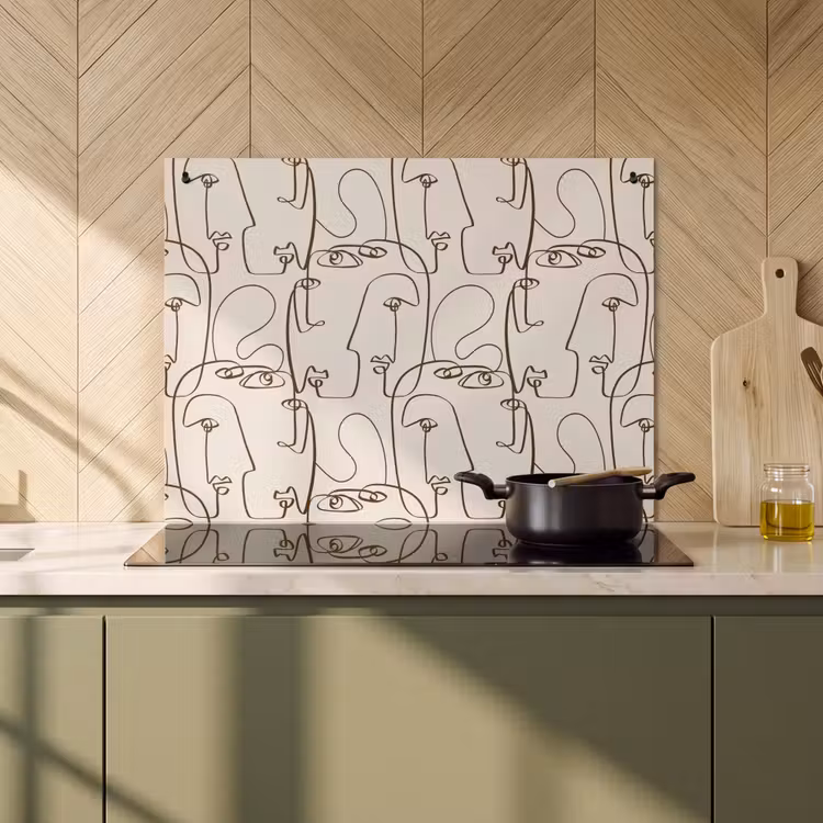 2-in-1 Herdabdeckplatte & Spritzschutz - Beige - Gesicht - Linien - Braun - Beige - Gezicht - Lijnen - Bruin Inductie beschemer met haakjes klein 777