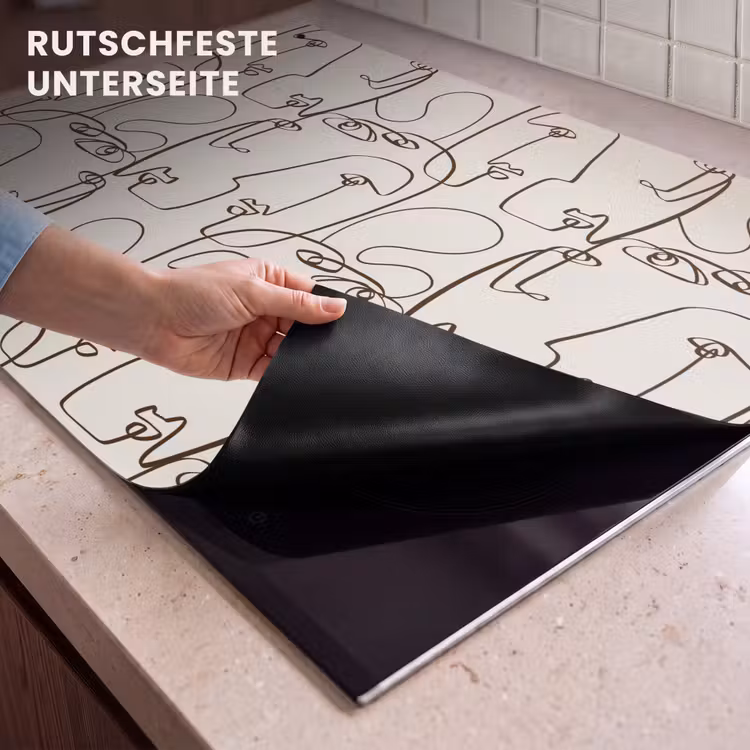 2-in-1 Herdabdeckplatte & Spritzschutz - Beige - Gesicht - Linien - Braun - Beige - Gezicht - Lijnen - Bruin Inductie beschemer met haakjes klein 777