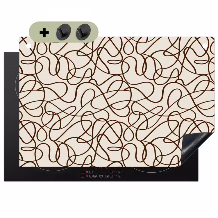 2-in-1 Herdabdeckplatte & Spritzschutz - Beige - Leinen - Dunkelbraun - Beige - Lijnen - Donkerbruin Inductie beschemer met haakjes klein 777