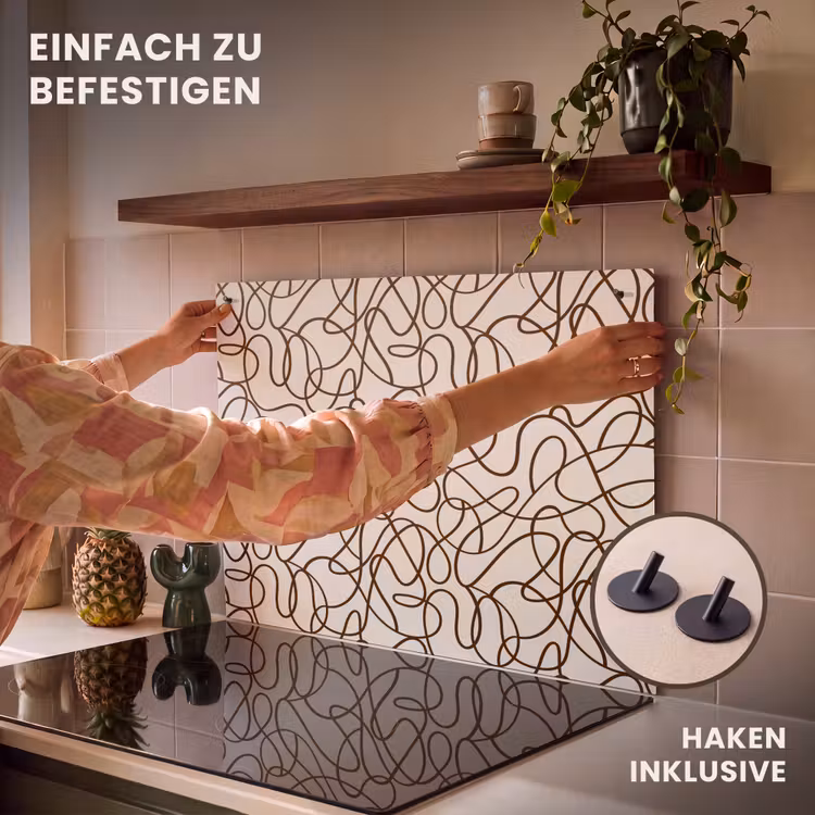 2-in-1 Herdabdeckplatte & Spritzschutz - Beige - Leinen - Dunkelbraun - Beige - Lijnen - Donkerbruin Inductie beschemer met haakjes klein 777
