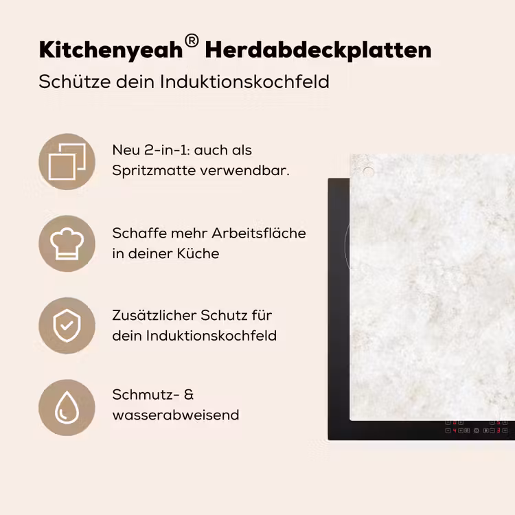 Beige - Marmer - Aders Inductie beschemer met haakjes klein 777 -ky-usp-de