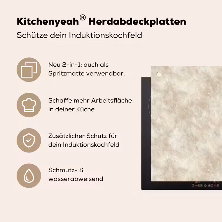 Beige - Reliëfstructuur - Natuursteen Inductie beschemer met haakjes klein 777 -ky-usp-de