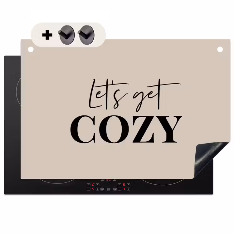 2-in-1 Herdabdeckplatte & Spritzschutz - Beige - Winter - Zitat - Gemütlich - Beige - Winter - Quote - Cozy Inductie beschemer met haakjes klein