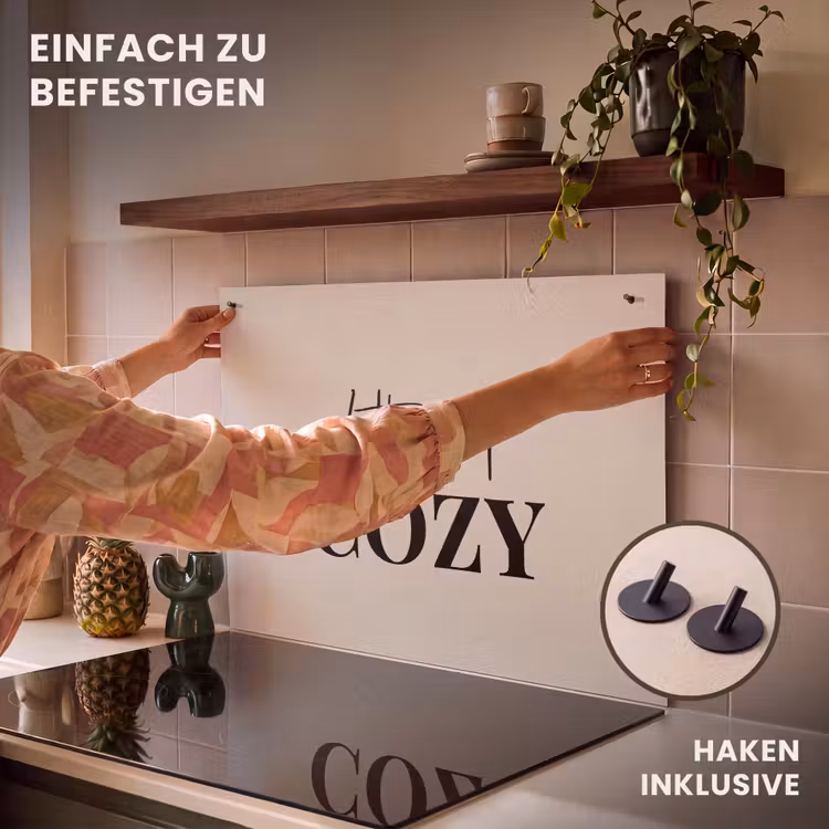 2-in-1 Herdabdeckplatte & Spritzschutz - Beige - Winter - Zitat - Gemütlich - Beige - Winter - Quote - Cozy Inductie beschemer met haakjes klein