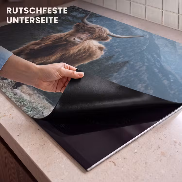 2-in-1 Herdabdeckplatte & Spritzschutz - Bergbewohner in der Abenddämmerung - Bergbewoner bij Schemering Inductie beschemer met haakjes klein