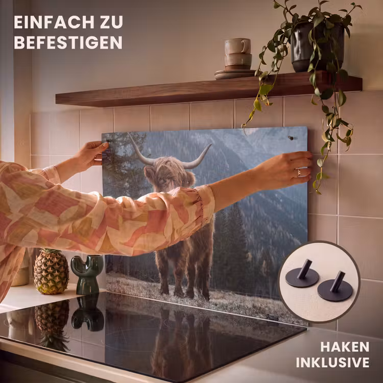 2-in-1 Herdabdeckplatte & Spritzschutz - Bergbewohner in der Abenddämmerung - Bergbewoner bij Schemering Inductie beschemer met haakjes klein