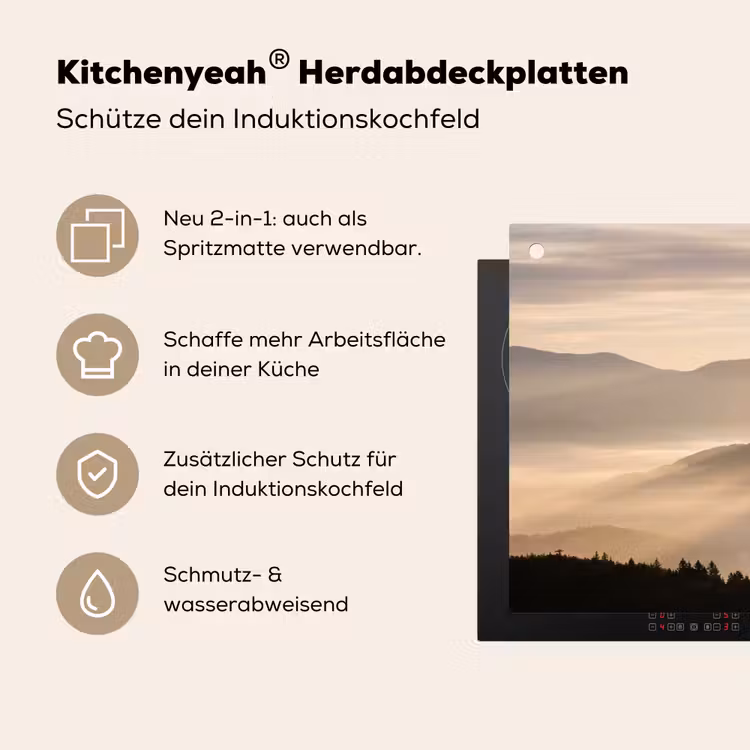 Bergen - Mist - Zonnestralen Inductie beschemer met haakjes klein -ky-usp-de