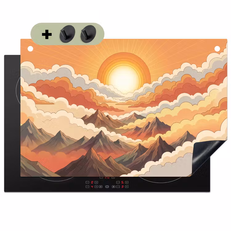 Bergen - Wolken - Natuur - Zonsopgang - Oranje Inductie beschemer met haakjes klein -3d