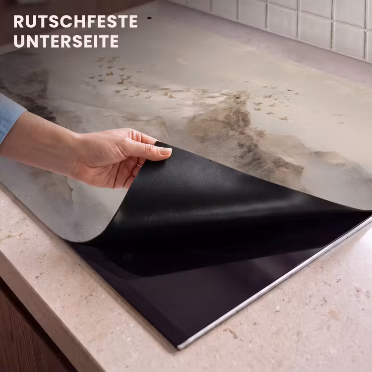 2-in-1 Herdabdeckplatte & Spritzschutz - Berglandschaft - Nebel - Pinselstriche - Berglandschap - Mist - Penseelstreken Inductie beschemer met haakjes klein
