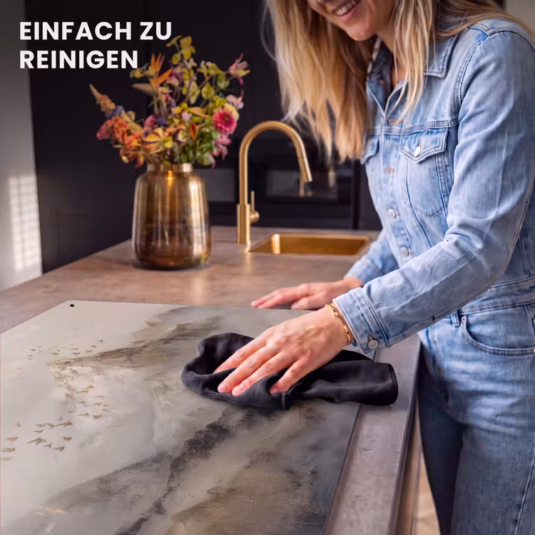 2-in-1 Herdabdeckplatte & Spritzschutz - Berglandschaft - Nebel - Pinselstriche - Berglandschap - Mist - Penseelstreken Inductie beschemer met haakjes klein