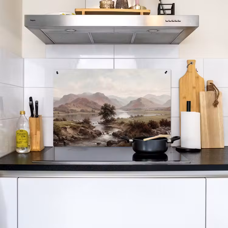 Berglandschap - Meer - Bergen - Vallei - Klassiek Inductie beschemer met haakjes klein -sfeer2