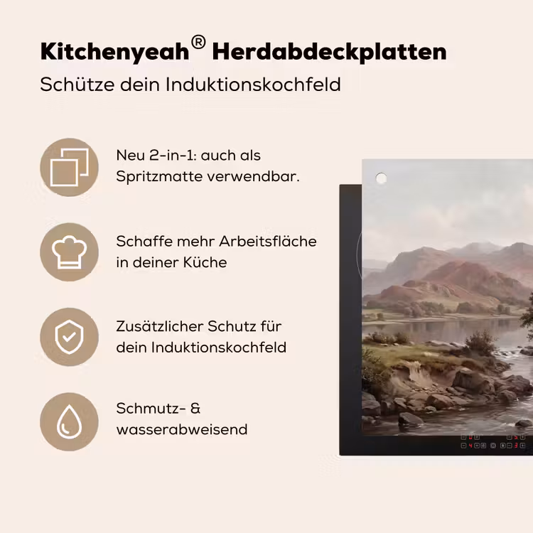 Berglandschap - Meer - Bergen - Vallei - Klassiek Inductie beschemer met haakjes klein -ky-usp-de