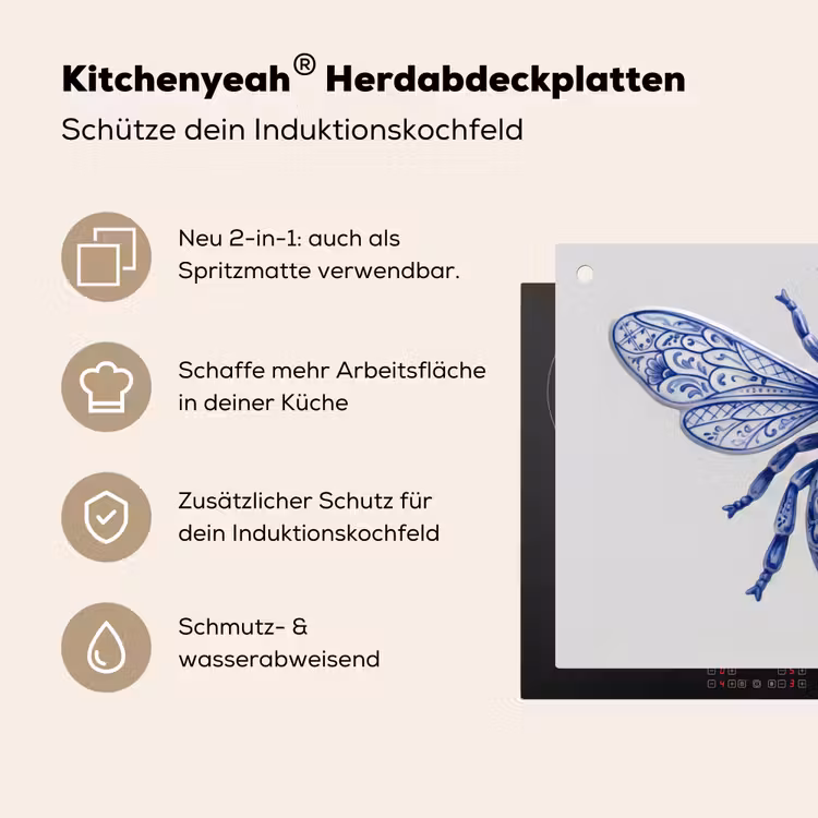 Bij - Modern - Delfts - Blauw Inductie beschemer met haakjes klein -ky-usp-de