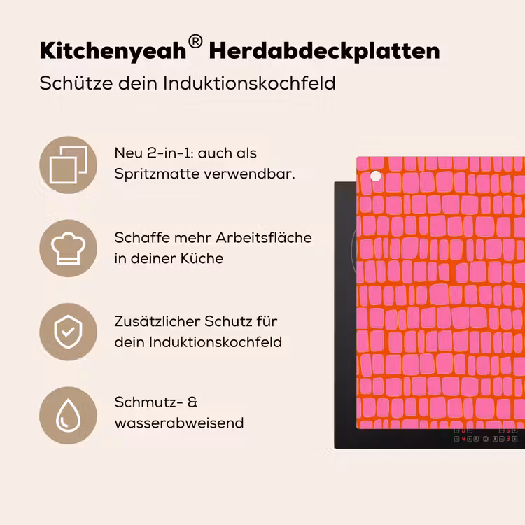 Organisch - Raster - Roze Inductie beschemer met haakjes klein 777 -ky-usp-de