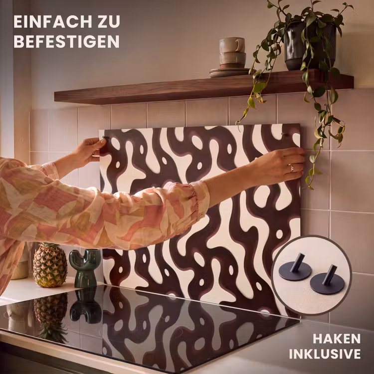 2-in-1 Herdabdeckplatte & Spritzschutz - Bio - Kraftvoll - Braun - Organisch - Krachtig - Bruin Inductie beschemer met haakjes klein 777