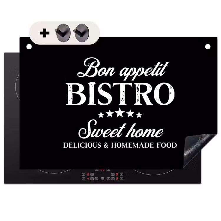 2-in-1 Herdabdeckplatte & Spritzschutz - Bistro des Herzens - Bistro van het Hart Inductie beschemer met haakjes klein