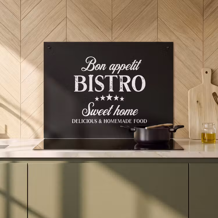 2-in-1 Herdabdeckplatte & Spritzschutz - Bistro des Herzens - Bistro van het Hart Inductie beschemer met haakjes klein