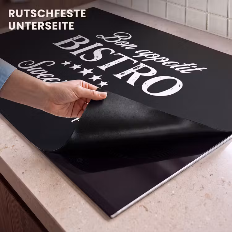 2-in-1 Herdabdeckplatte & Spritzschutz - Bistro des Herzens - Bistro van het Hart Inductie beschemer met haakjes klein