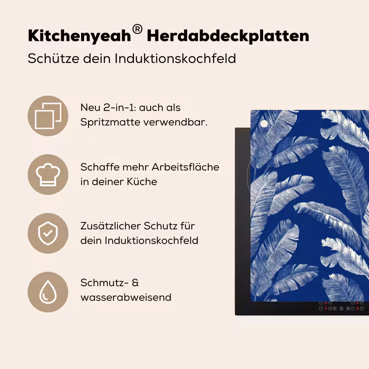 Blad - Palm - Blauw Inductie beschemer met haakjes klein 777 -ky-usp-de