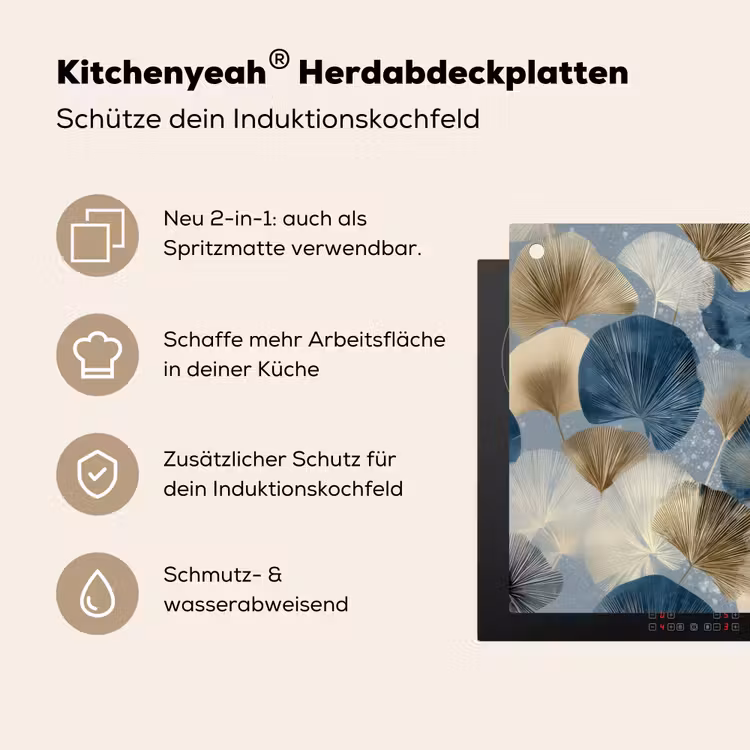 Bladeren - Abstract - Goud - Blauw Inductie beschemer met haakjes klein -ky-usp-de