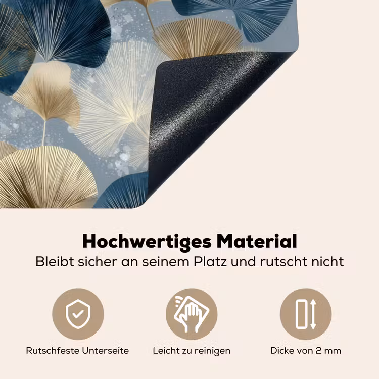 Bladeren - Abstract - Goud - Blauw Inductie beschemer met haakjes klein -ky-onderkant-de