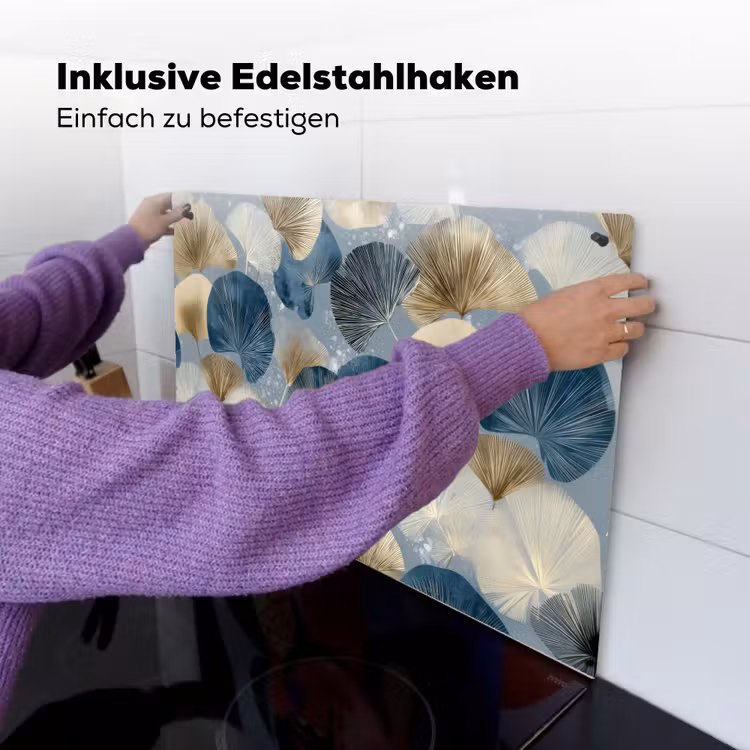 Bladeren - Abstract - Goud - Blauw Inductie beschemer met haakjes klein -ky-ophangen-de
