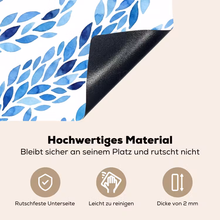 Bladeren - Aquarel - Patroon - Modern - Blauw Inductie beschemer met haakjes klein -ky-onderkant-de
