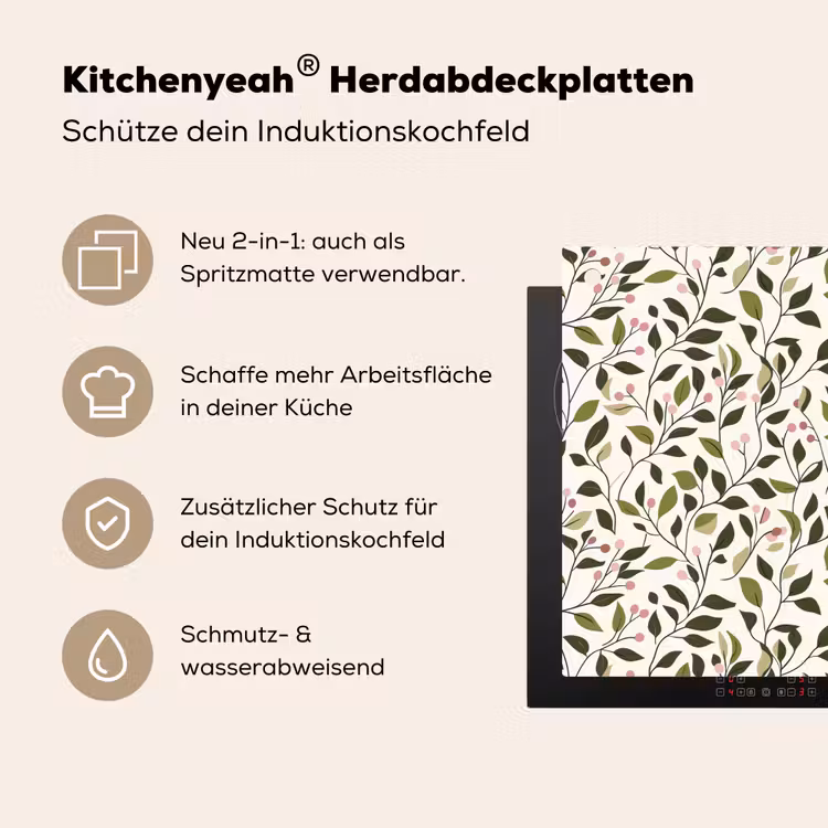 Bladeren - Bessen - Roze Inductie beschemer met haakjes klein 777 -ky-usp-de