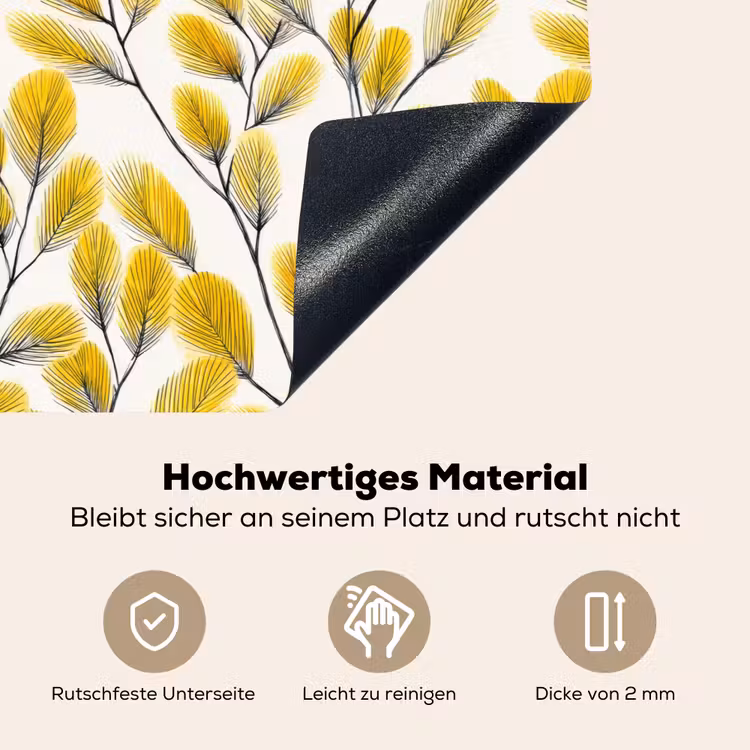 Bladeren - Botanisch - Elegant - Geel - Zwart Inductie beschemer met haakjes klein 777 -ky-onderkant-de