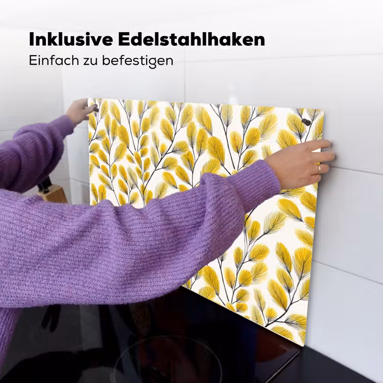 Bladeren - Botanisch - Elegant - Geel - Zwart Inductie beschemer met haakjes klein 777 -ky-ophangen-de