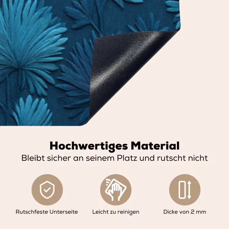Bladeren - Reliëf - Patroon - Oceaanblauw - Modern Inductie beschemer met haakjes klein 777 -ky-onderkant-de