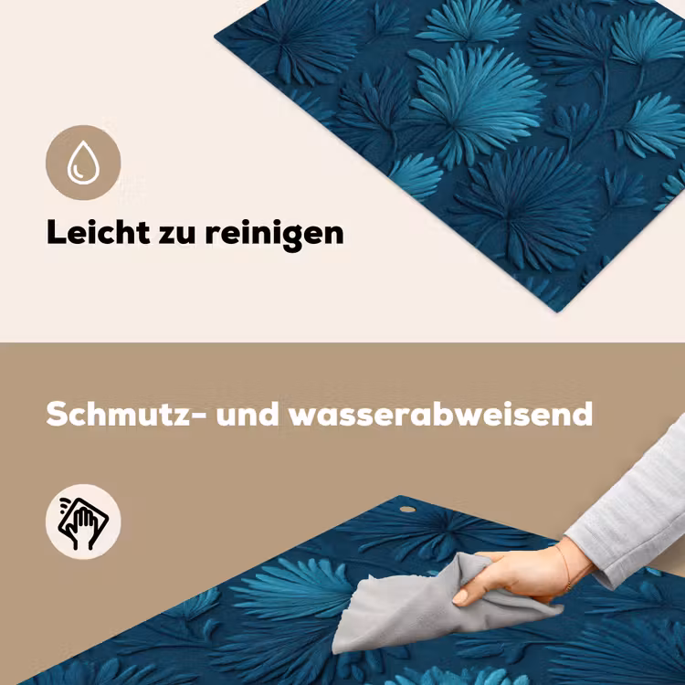 Bladeren - Reliëf - Patroon - Oceaanblauw - Modern Inductie beschemer met haakjes klein 777 -ky-schoon-de